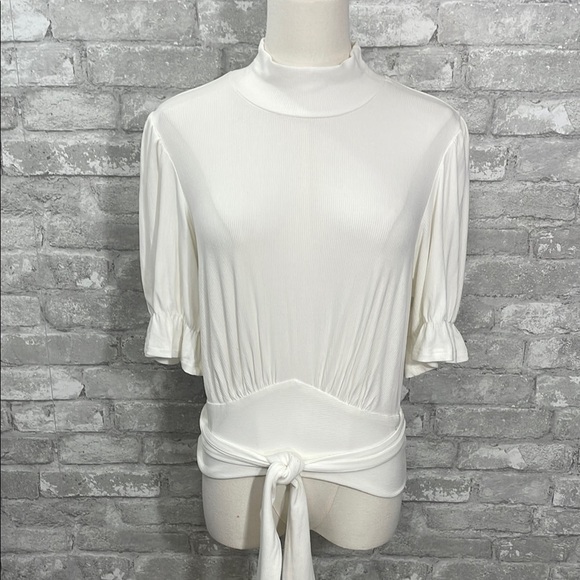 Listicle White Puff Sleeve Ribbed
Top with Tie - Picture 1 of 6